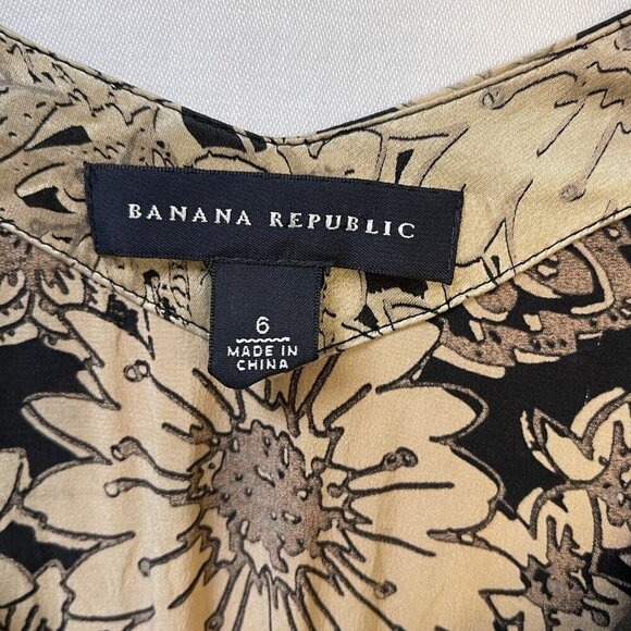 Banana Republic Silk Dress  Womens 6 Black Beige Floral Wedding Romantic Whimsy - Picture 6 of 13